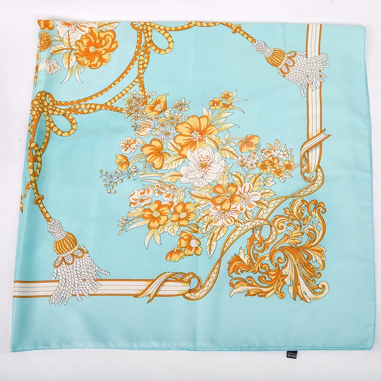 Fashion Custom Design FENNYSUN 130*130cm Large Long Twill Square Satin Polyester Silk Wholesale Shawl Neck Scarf