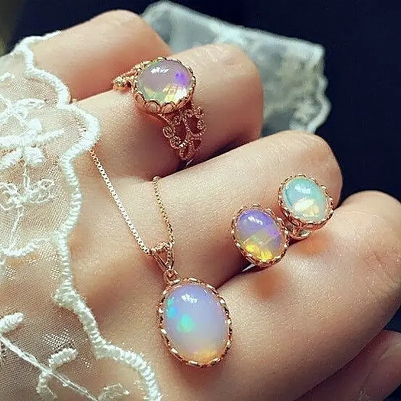 4Pcs/Set Natural Opal Crystal Gemstone Pendant Necklace Earrings Ring Jewelry Set for Women, Picture
4Pcs/Set Natural Opal Crystal Gemstone Pendant Necklace Earrings Ring Jewelry Set for Women, Picture