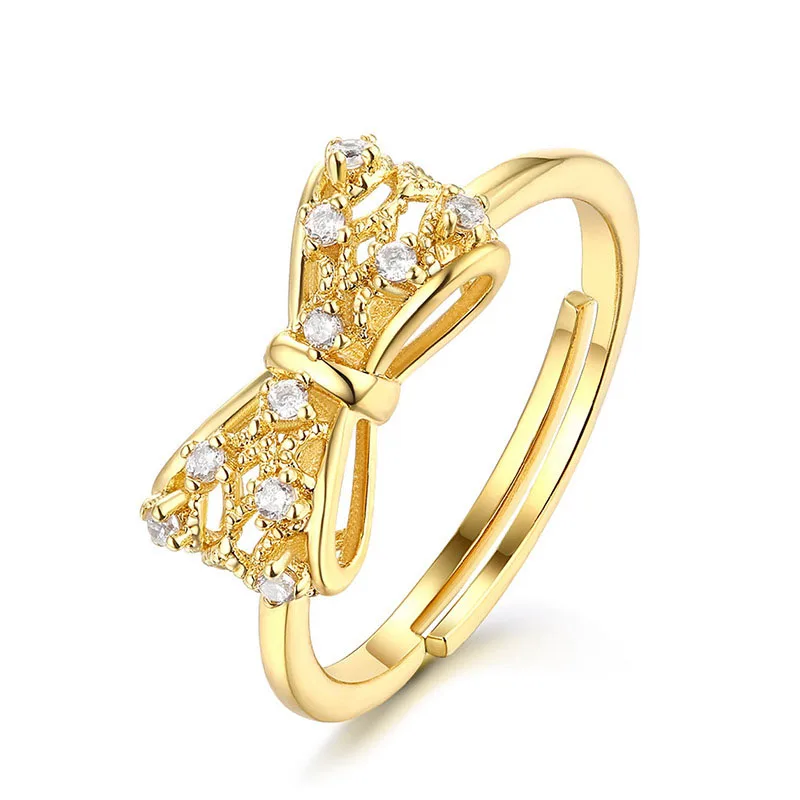 Fashion Hollow Grid Adjustable AAA White Zircon 9K Gold Bowknot Shaped Brass Ring Zircon Ring Rings Women
Fashion Hollow Grid Adjustable AAA White Zircon 9K Gold Bowknot Shaped Brass Ring Zircon Ring Rings Women