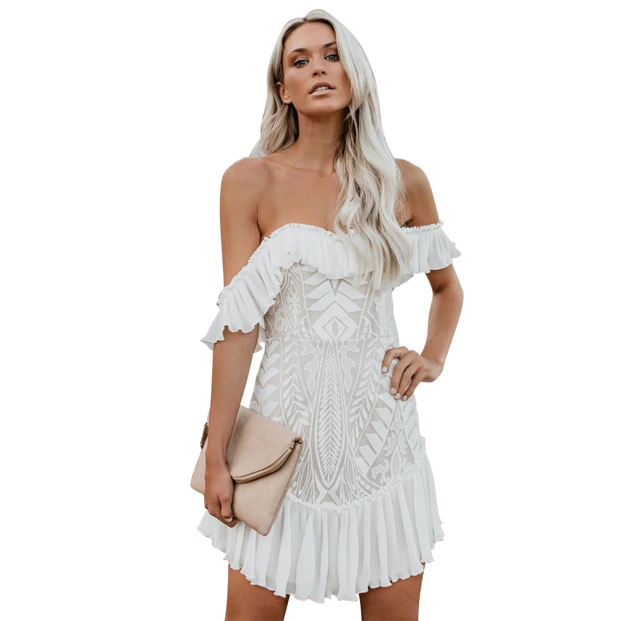 S21S5012 European style spring and summer new Lace Sexy temperament one shoulder Lace Ruffle Dress elegant casual dresses
S21S5012 European style spring and summer new Lace Sexy temperament one shoulder Lace Ruffle Dress elegant casual dresses