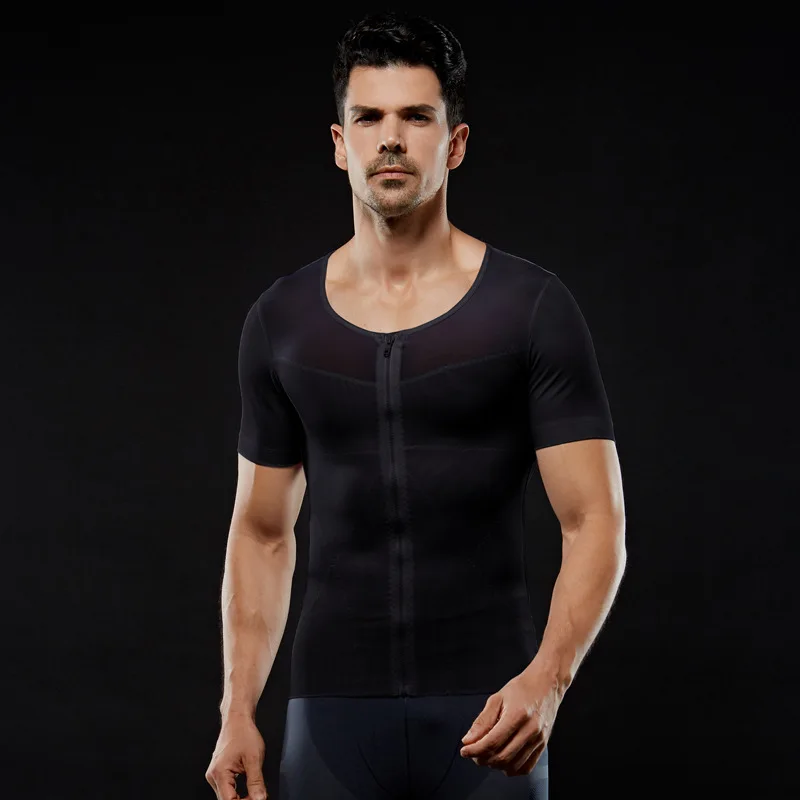 Men body shaper Slimming bodybuilding tshirt abdomen chest Compression posture corrector short sleeve T-shirt with zipper, Black,white
Men body shaper Slimming bodybuilding tshirt abdomen chest Compression posture corrector short sleeve T-shirt with zipper, Black,white