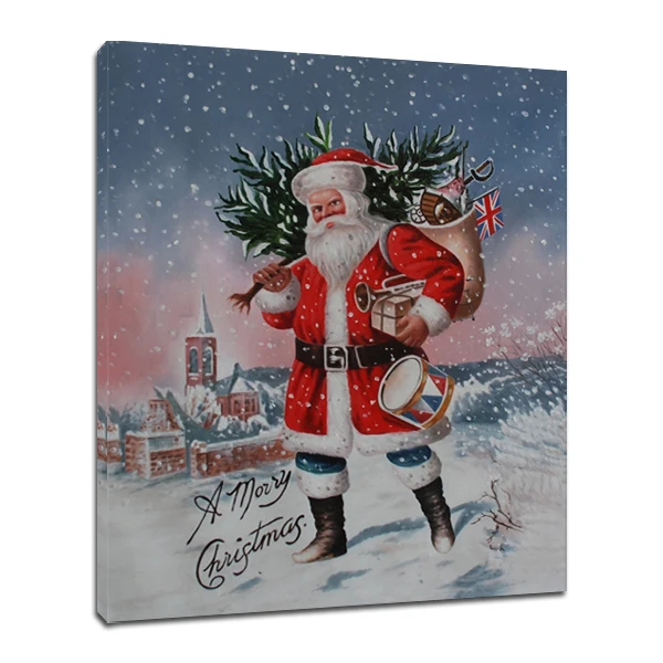 Handmade Modern Christmas Landscape Paintings Santa Claus Canvas Wall Art, Father Christmas Oil Painting
