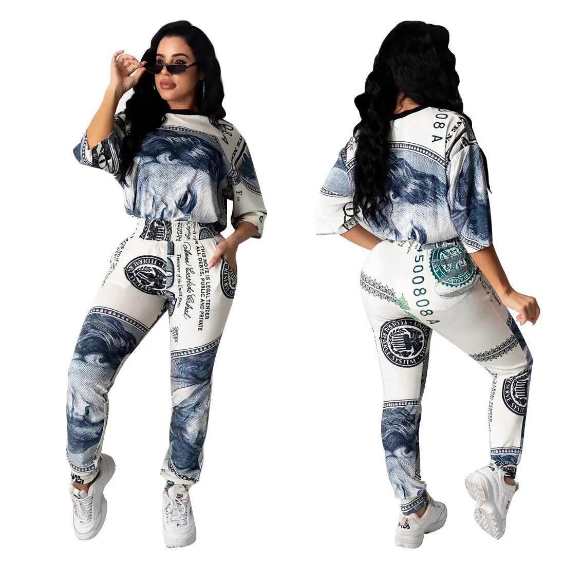 2021 Summer Women Stylish Clothes Dollar Print Girl Sportswear Matching Outfits Sets With Long Pants, Picture
2021 Summer Women Stylish Clothes Dollar Print Girl Sportswear Matching Outfits Sets With Long Pants, Picture