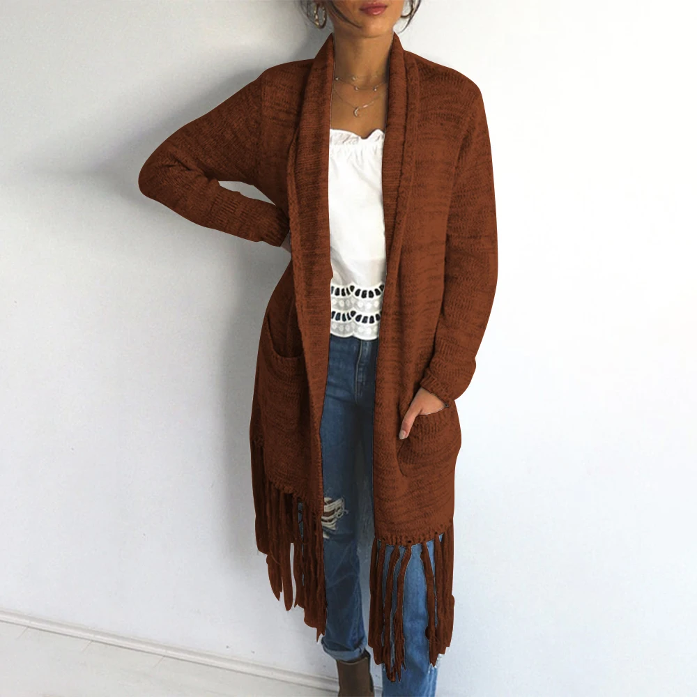 factory wholesale Solid Color long Knit Cardigan mujer Sweater Women tassel Sweaters Jacket with pockets
factory wholesale Solid Color long Knit Cardigan mujer Sweater Women tassel Sweaters Jacket with pockets