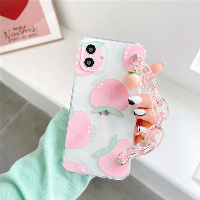 Net Red Korean INS Peach Heart Chain Cute Clear Peach Bracelet Phone Case for iPhone 12 mini Wrist Straps Luxury Phone Cover
Net Red Korean INS Peach Heart Chain Cute Clear Peach Bracelet Phone Case for iPhone 12 mini Wrist Straps Luxury Phone Cover