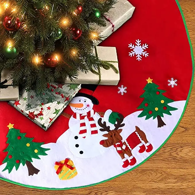 christmas tree skirt 36 inches with reindeer snowflakes and snow