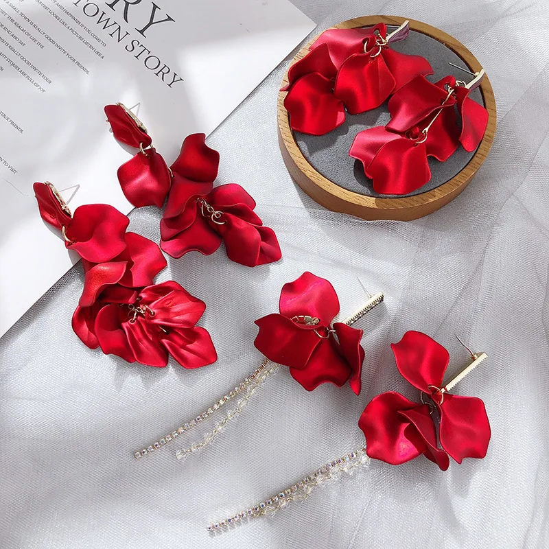 Fashion Women Jewelry Elegant Red Rose Flower Drop Earrings Long Multilayer Petal Flower Earrings For Women Party
Fashion Women Jewelry Elegant Red Rose Flower Drop Earrings Long Multilayer Petal Flower Earrings For Women Party