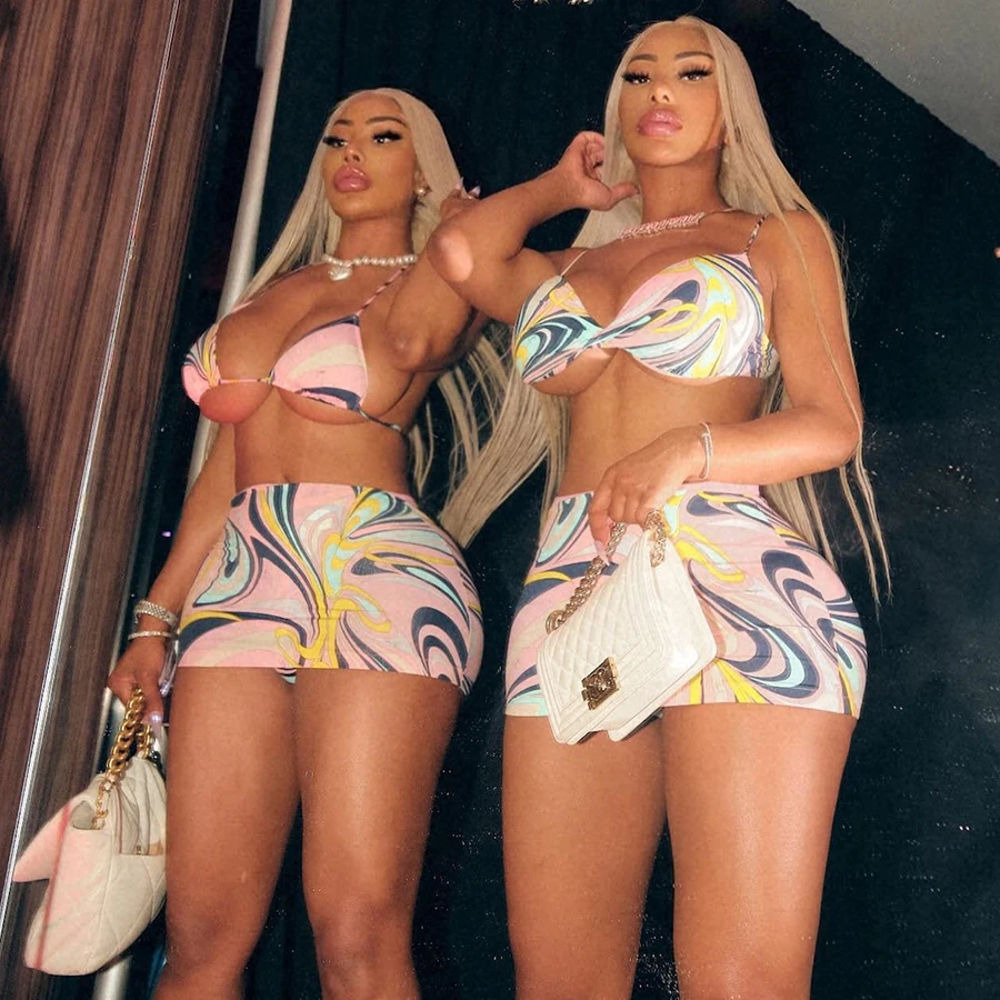 Kliou K22S15185 Holiday Beachwear Female Fashion Suits V-Neck Lace Up Bra Tops+ Skinny Color Match Skirt Print 2 Piece set women
Kliou K22S15185 Holiday Beachwear Female Fashion Suits V-Neck Lace Up Bra Tops+ Skinny Color Match Skirt Print 2 Piece set women