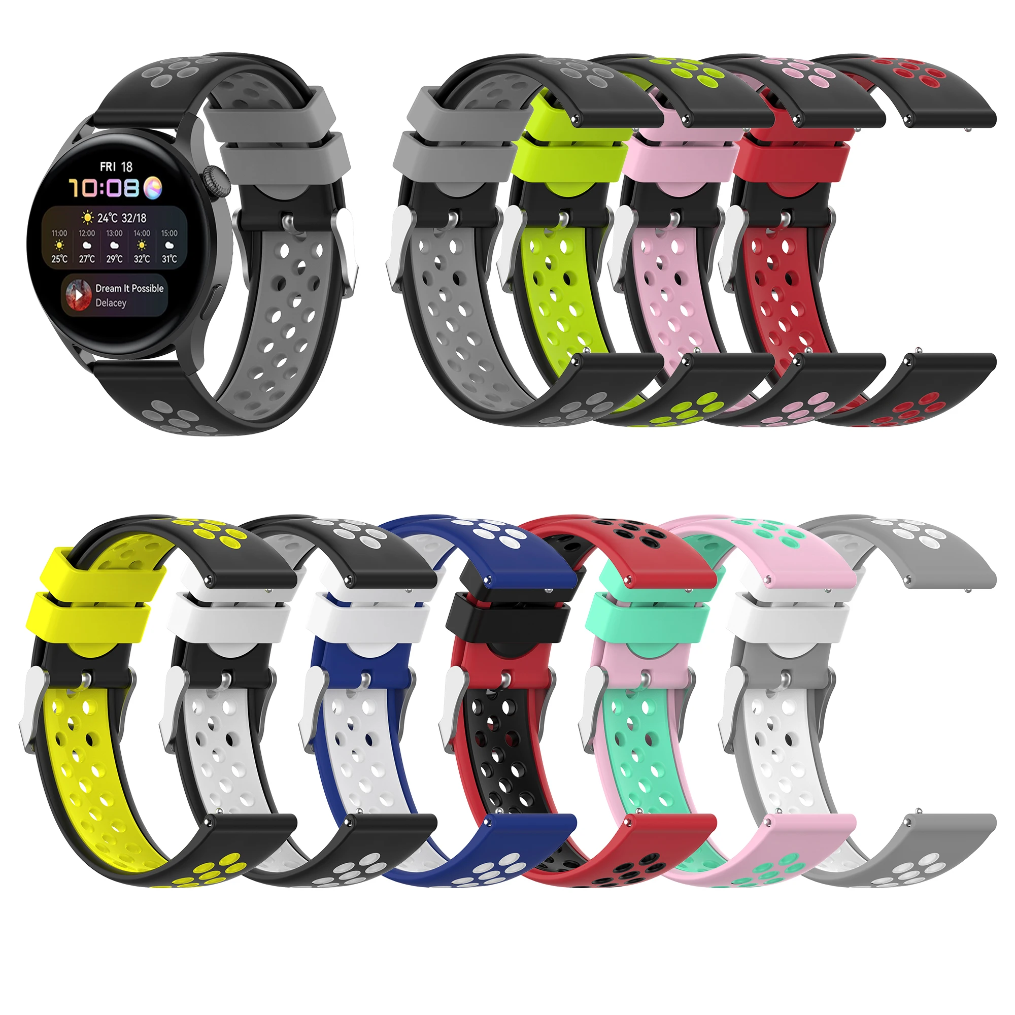 Aibangjia Two Color Hole Breathable Silicone Sport Watch Strap For Huawei Watch 3 Pro Double Color Band
Aibangjia Two Color Hole Breathable Silicone Sport Watch Strap For Huawei Watch 3 Pro Double Color Band