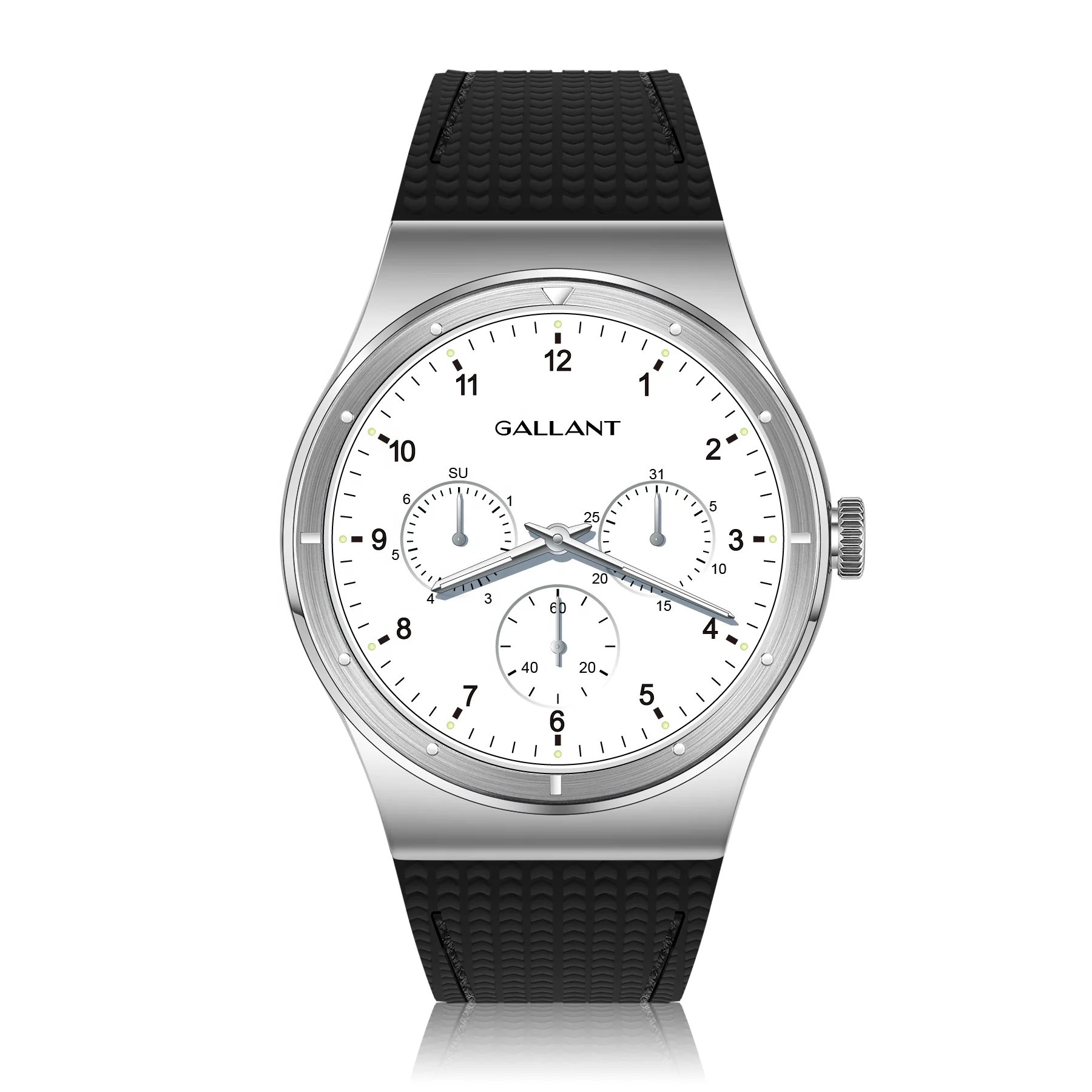 Gallant brand wholesale watches steel case white dial rubber watch strap quartz wrist sport watch, Custom color
Gallant brand wholesale watches steel case white dial rubber watch strap quartz wrist sport watch, Custom color