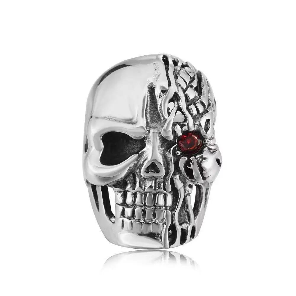 Factory direct European and American Punk Gothic personality one eye red eye skeleton stainless steel casting men's ring
Factory direct European and American Punk Gothic personality one eye red eye skeleton stainless steel casting men's ring