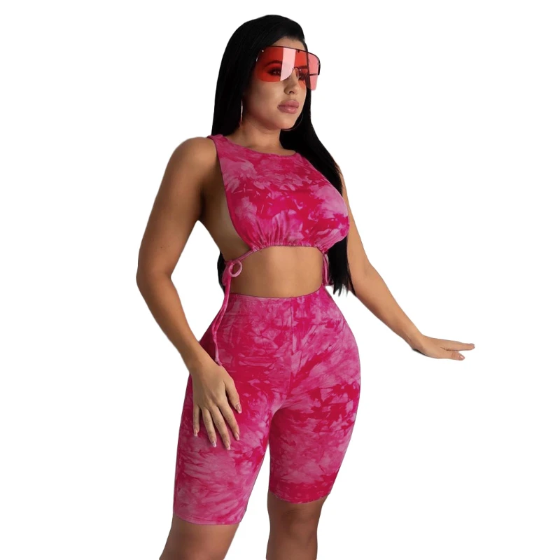 2021 women's tie dyed elastic drawstring strap sleeveless top and shorts two piece fashion leisure fitness sports suit, Blue,yellow,red
2021 women's tie dyed elastic drawstring strap sleeveless top and shorts two piece fashion leisure fitness sports suit, Blue,yellow,red