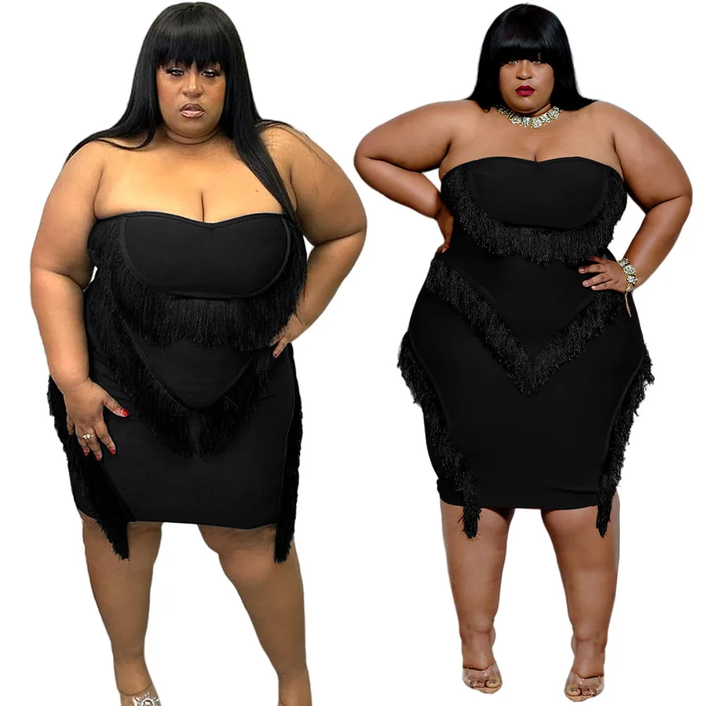2022 Summer 4xl plus size women's dress Sexy large size Black Strapless tassel off shoulder sexy dress bodycon Dress for ladies
2022 Summer 4xl plus size women's dress Sexy large size Black Strapless tassel off shoulder sexy dress bodycon Dress for ladies
