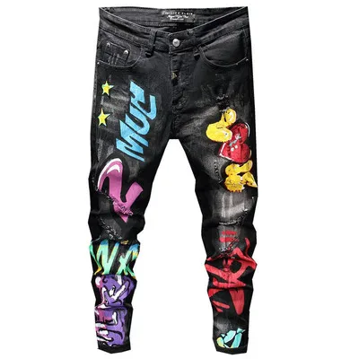 High Street Mens Stretch Slim Jeans 3D Color Black Jeans Cat Graffiti Streetwear Men Denim Pants
High Street Mens Stretch Slim Jeans 3D Color Black Jeans Cat Graffiti Streetwear Men Denim Pants