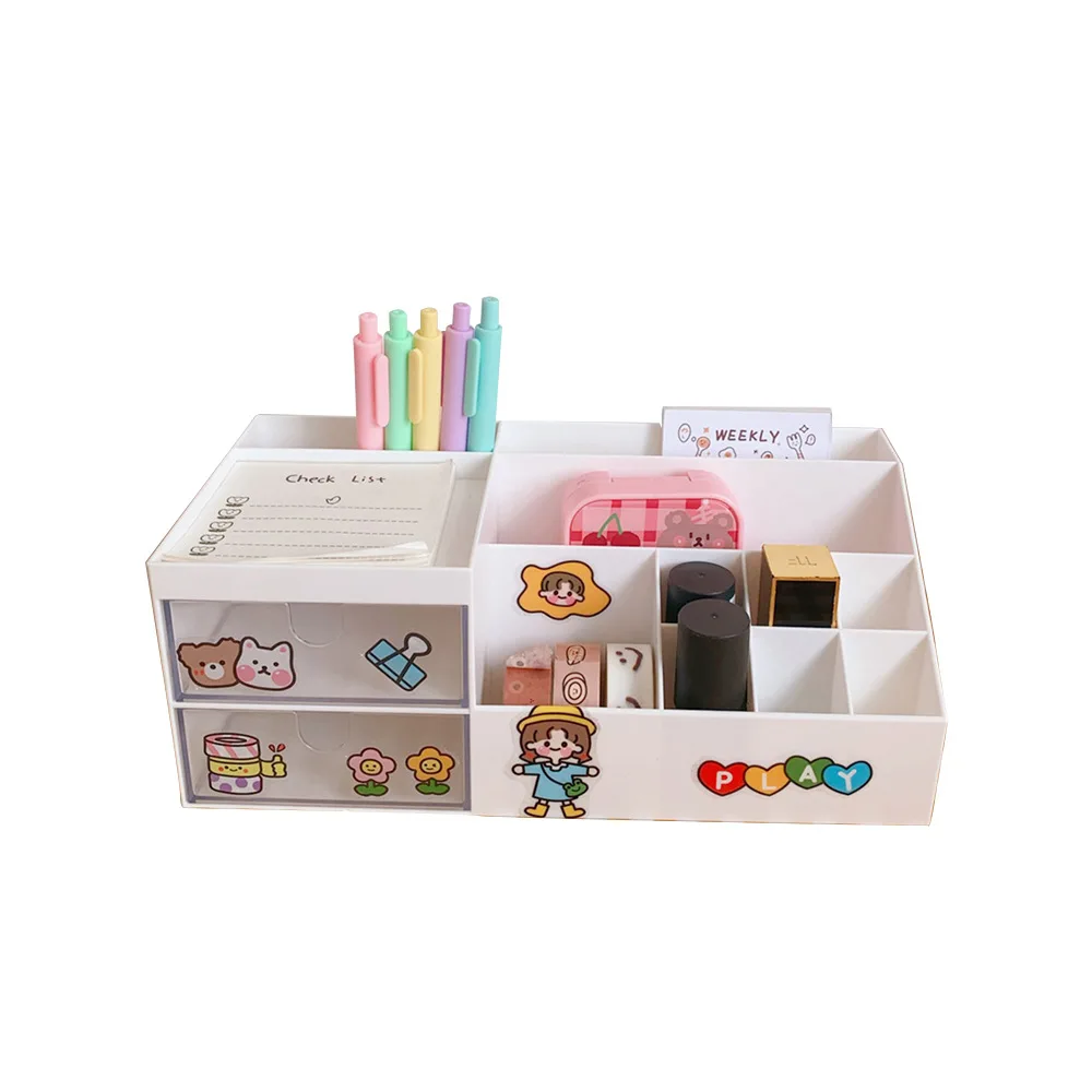 Desktop Stationery set Kawaii Desktop Three-color Pen Holder Drawer Type Cute Plastic Storage box set, White,black
Desktop Stationery set Kawaii Desktop Three-color Pen Holder Drawer Type Cute Plastic Storage box set, White,black