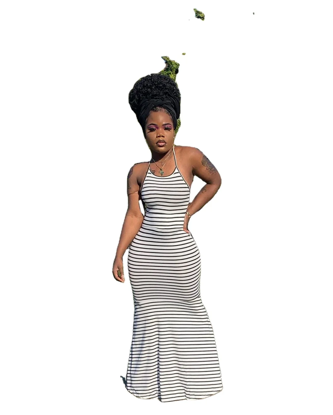 2020 Hot Sale Summer backless fishtail black and white striped maxi Dresses For Woman
2020 Hot Sale Summer backless fishtail black and white striped maxi Dresses For Woman