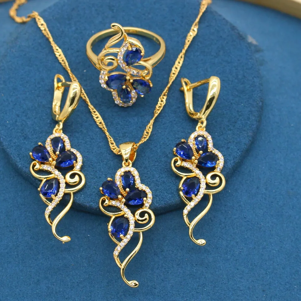 2021 New Blue Stones Gold Color Bridal Jewelry Sets for Women Earrings Necklace Ring Party Birthday Gift 4 Colors
2021 New Blue Stones Gold Color Bridal Jewelry Sets for Women Earrings Necklace Ring Party Birthday Gift 4 Colors