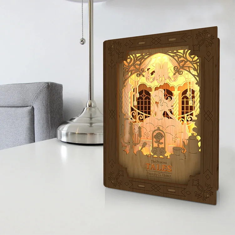 Modern Wood Craft DIY Assembly Lamp 3D Wooden Puzzle LED Book Light for Kids Christmas Gift