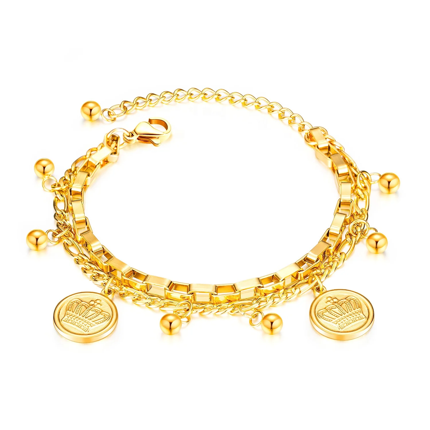 Indian Jewelry 316L Stainless Steel Chain With Beads Jewelry Women Crown Bracelet, Gold
Indian Jewelry 316L Stainless Steel Chain With Beads Jewelry Women Crown Bracelet, Gold