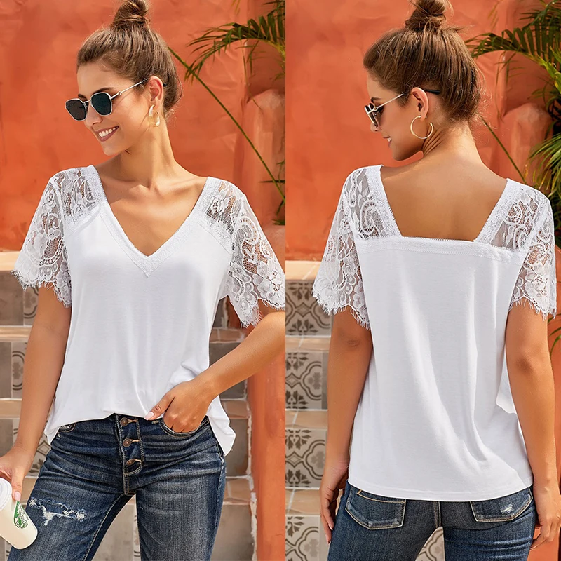 Fashion Summer Casual Lady T shirt Deep V Neck Lace Short Sleeve Cotton Plain Women Fashion Tops
Fashion Summer Casual Lady T shirt Deep V Neck Lace Short Sleeve Cotton Plain Women Fashion Tops