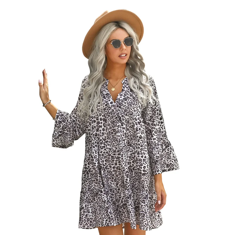 2021 New Design Leopard Print V neck Ruffle Swing Mini Dress Casual for Ladies, Customized women casual dress
2021 New Design Leopard Print V neck Ruffle Swing Mini Dress Casual for Ladies, Customized women casual dress