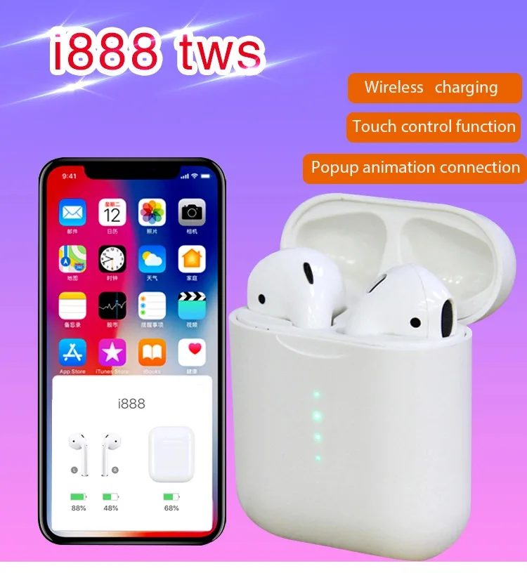 i888 TWS Blue tooth 5.0 Earbuds i7s TWS Earphones Touch Control Wireless Charging Binaural Calling Headphones - ANKUX.COM