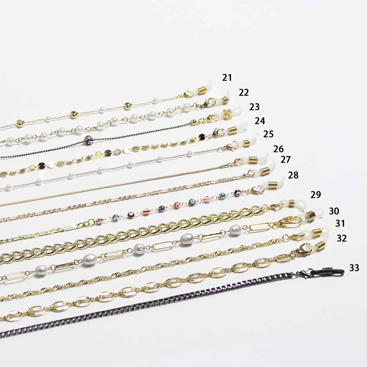 Custom Stylish pearl hanging neck reading glasses lanyard simple 18K gold sunglasses mask chain strap pearl link eyewear chain, Multicolor
Custom Stylish pearl hanging neck reading glasses lanyard simple 18K gold sunglasses mask chain strap pearl link eyewear chain, Multicolor