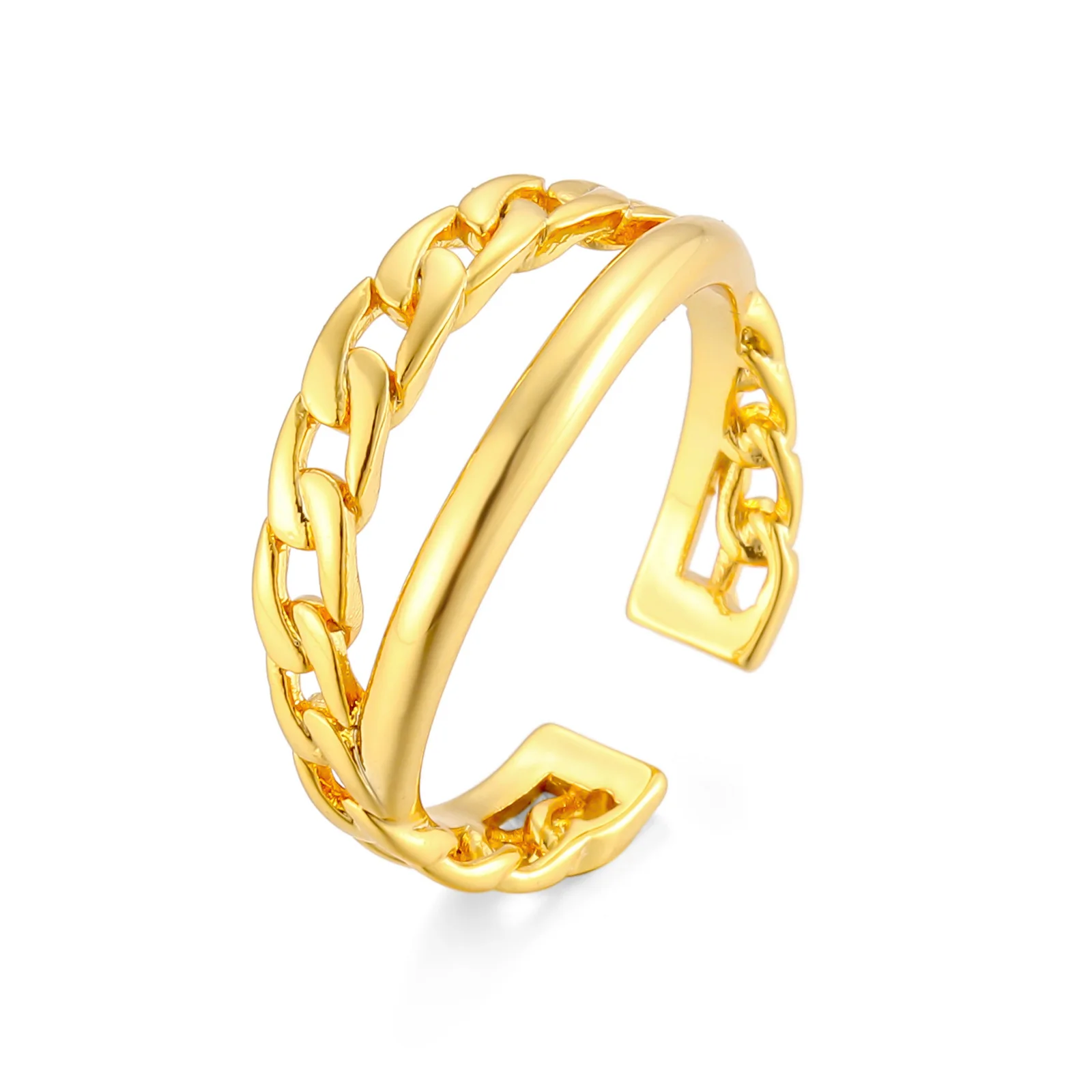 Eye Catching Fashion 24K Gold Two Layer Link Chain Finger Ring Modern Design Hollow Chain Two Layer Open Ring
Eye Catching Fashion 24K Gold Two Layer Link Chain Finger Ring Modern Design Hollow Chain Two Layer Open Ring