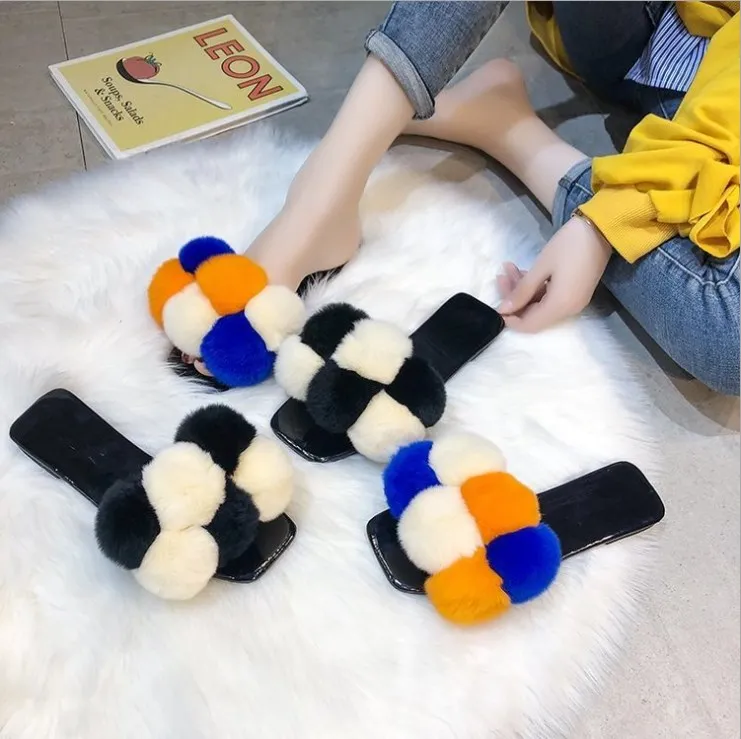 New Flat Square toe Fur Slides Women's Fox House Large size Women Fur ball Slippers, 30 colors
New Flat Square toe Fur Slides Women's Fox House Large size Women Fur ball Slippers, 30 colors