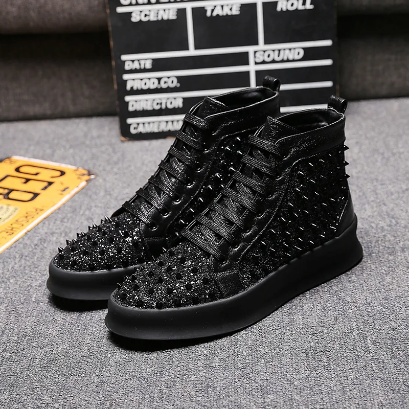 High-top men's shoes men's rivet trend breathable black sneakers autumn red men's casual shoes, Picture
High-top men's shoes men's rivet trend breathable black sneakers autumn red men's casual shoes, Picture