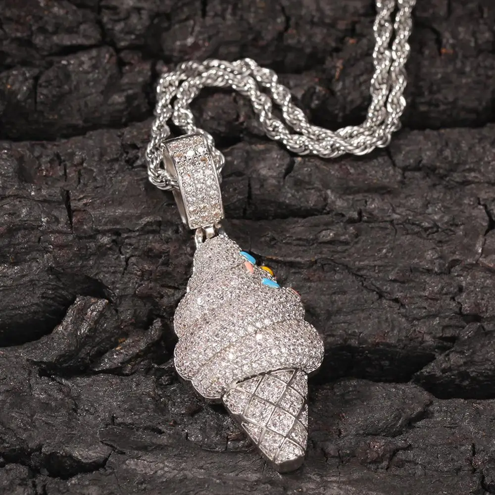 Hip Hop Silver Full Iced Out Bling Cubic Zircon CZ Cartoon Ice Cream Pendant Necklace for Men Jewelry with Chains
Hip Hop Silver Full Iced Out Bling Cubic Zircon CZ Cartoon Ice Cream Pendant Necklace for Men Jewelry with Chains