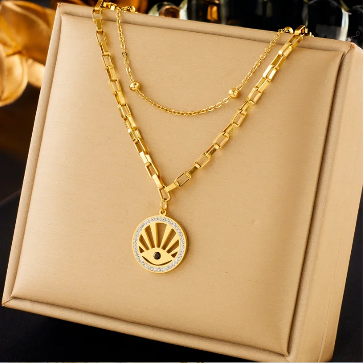 Stainless Steel Multi layer box chain Round Eyes Pendant Necklace Bracelet set For Women Girl Clavicle Chain Gold Color Jewelry
Stainless Steel Multi layer box chain Round Eyes Pendant Necklace Bracelet set For Women Girl Clavicle Chain Gold Color Jewelry