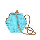 Colorful hexagon box straw cross body shoulder bag women summer beach fashion bag for lady