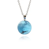 

Spherical Blue Sky White Clouds Black Bird Transparent Resin Luminous Pendant Necklace For Gifts