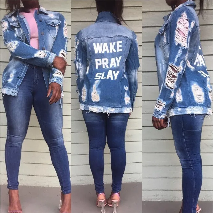Wholesale New Fashion Women Plus Size Ripped Letter Print Short Denim Coat Jacket, As picture
Wholesale New Fashion Women Plus Size Ripped Letter Print Short Denim Coat Jacket, As picture