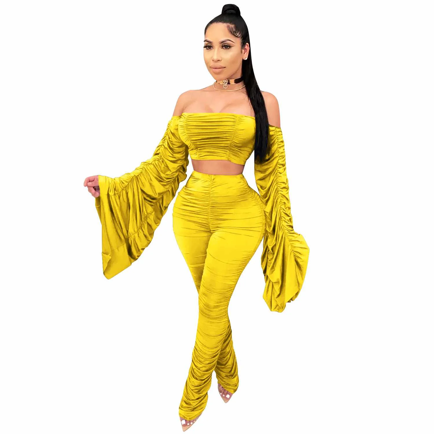 Wholesale Women's New Casual Multi-color Pile Pants Flared Sleeves One-shoulder Two-piece Suit, Picture color
Wholesale Women's New Casual Multi-color Pile Pants Flared Sleeves One-shoulder Two-piece Suit, Picture color