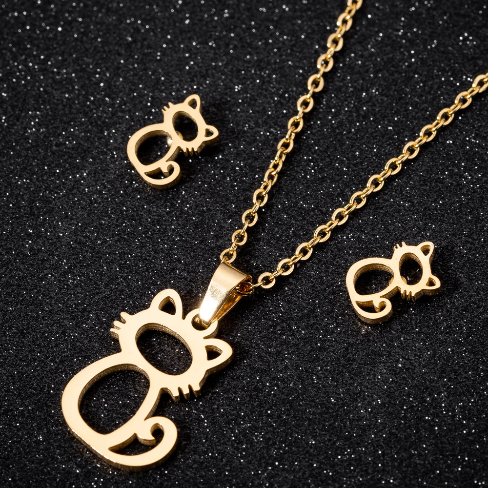 Bohemia Stainless Steel Animal Cat Jewellery necklace sets for Women Lovely Cat Earrings accessories for women jewelry
Bohemia Stainless Steel Animal Cat Jewellery necklace sets for Women Lovely Cat Earrings accessories for women jewelry