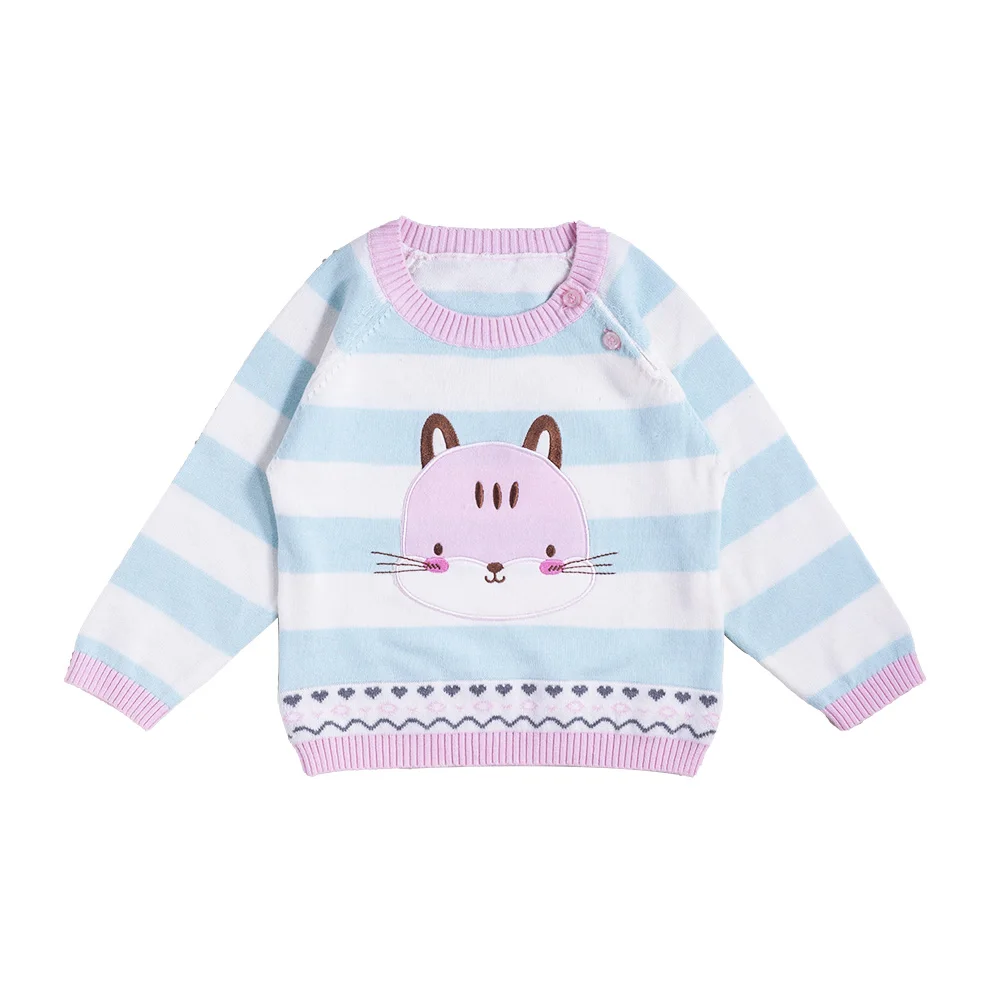 Unique jacquard cartoon knitted patterns design pure cotton stripe baby sweater kids pullover jumper