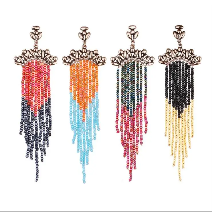 HOVANCI dropshipping women bohemian seed beads earrings handmade ethnic long beaded hanging tassel earrings for women, Colorful 
HOVANCI dropshipping women bohemian seed beads earrings handmade ethnic long beaded hanging tassel earrings for women, Colorful