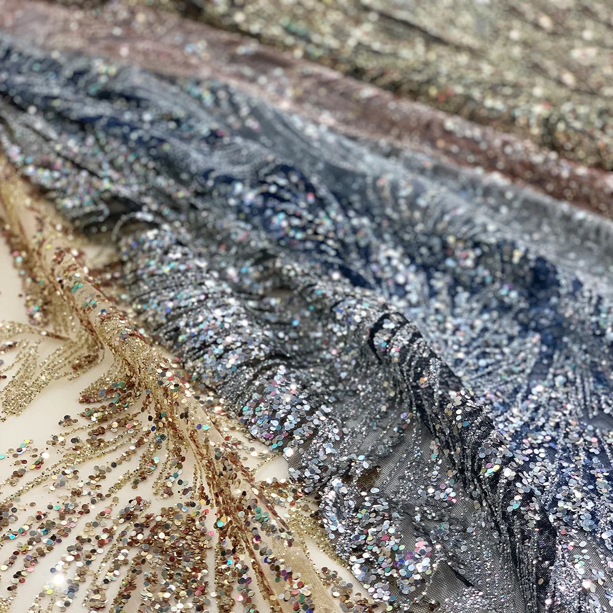 High Quality Fancy Design Shiny Glitter Bridal Wedding Lace Fabric For Lady Party Dress African Custom Silver Sequins Tulle Mesh, Silver, gold, customized
High Quality Fancy Design Shiny Glitter Bridal Wedding Lace Fabric For Lady Party Dress African Custom Silver Sequins Tulle Mesh, Silver, gold, customized