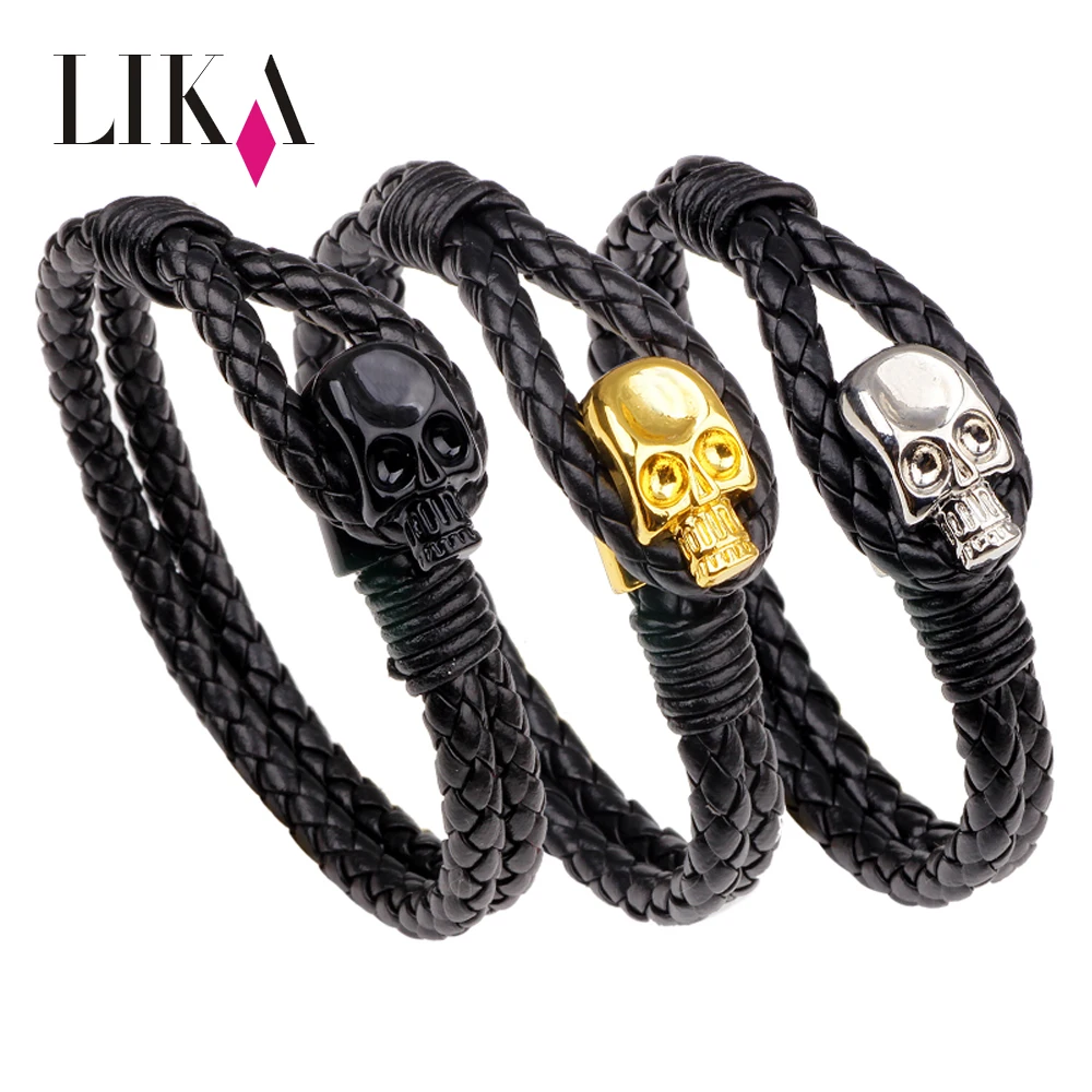 LIKA Fashion Hand braided Jewelry Skull Metal Alloy Clasp Bracelets Genuine Leather Bracelet For Men
LIKA Fashion Hand braided Jewelry Skull Metal Alloy Clasp Bracelets Genuine Leather Bracelet For Men