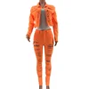 Two Piece Long Sleeve Neon Orange Ripped Jacket and Pants suits for women