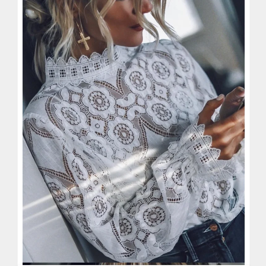 Vintage Elegant Lace Blouse Women's Lantern Sleeve Hollow Out Stand Collar Tops Elegant Womens Blouses Womens Tops
Vintage Elegant Lace Blouse Women's Lantern Sleeve Hollow Out Stand Collar Tops Elegant Womens Blouses Womens Tops