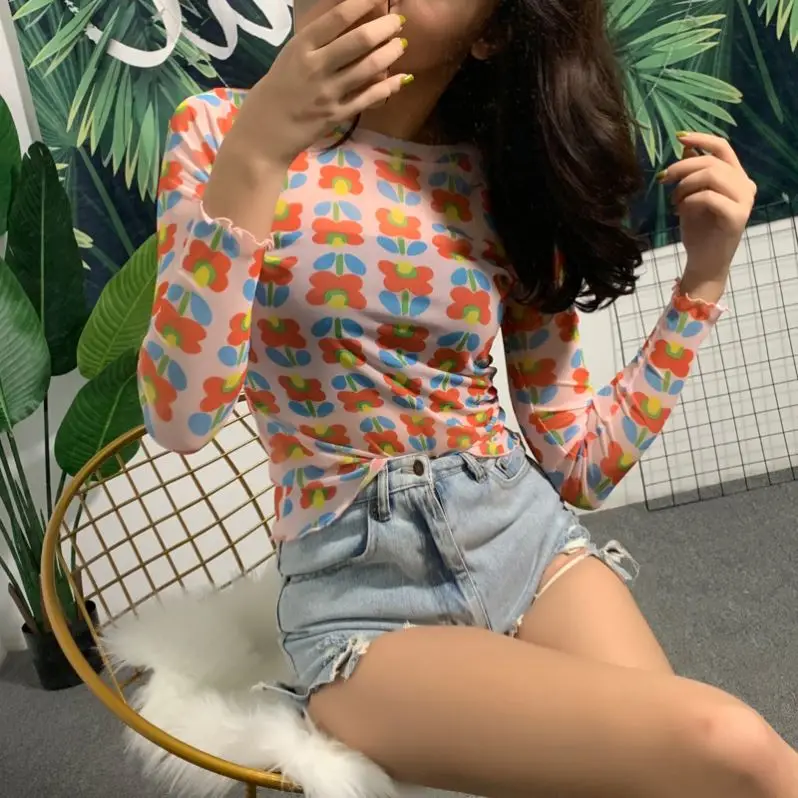 2020 Fashion Cheap Hot Floral Prints Long Sleeve Women Blouse Sexy Translucent Mesh T-shirt Thin Women Tops, As picture
2020 Fashion Cheap Hot Floral Prints Long Sleeve Women Blouse Sexy Translucent Mesh T-shirt Thin Women Tops, As picture