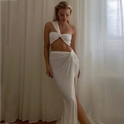 Sexy Banquet Black White Pink Halter Side Shoulder Halter Crop Tops Twist Front Dress Skirt and Top Set Conjuntos Dos Piezas
Sexy Banquet Black White Pink Halter Side Shoulder Halter Crop Tops Twist Front Dress Skirt and Top Set Conjuntos Dos Piezas