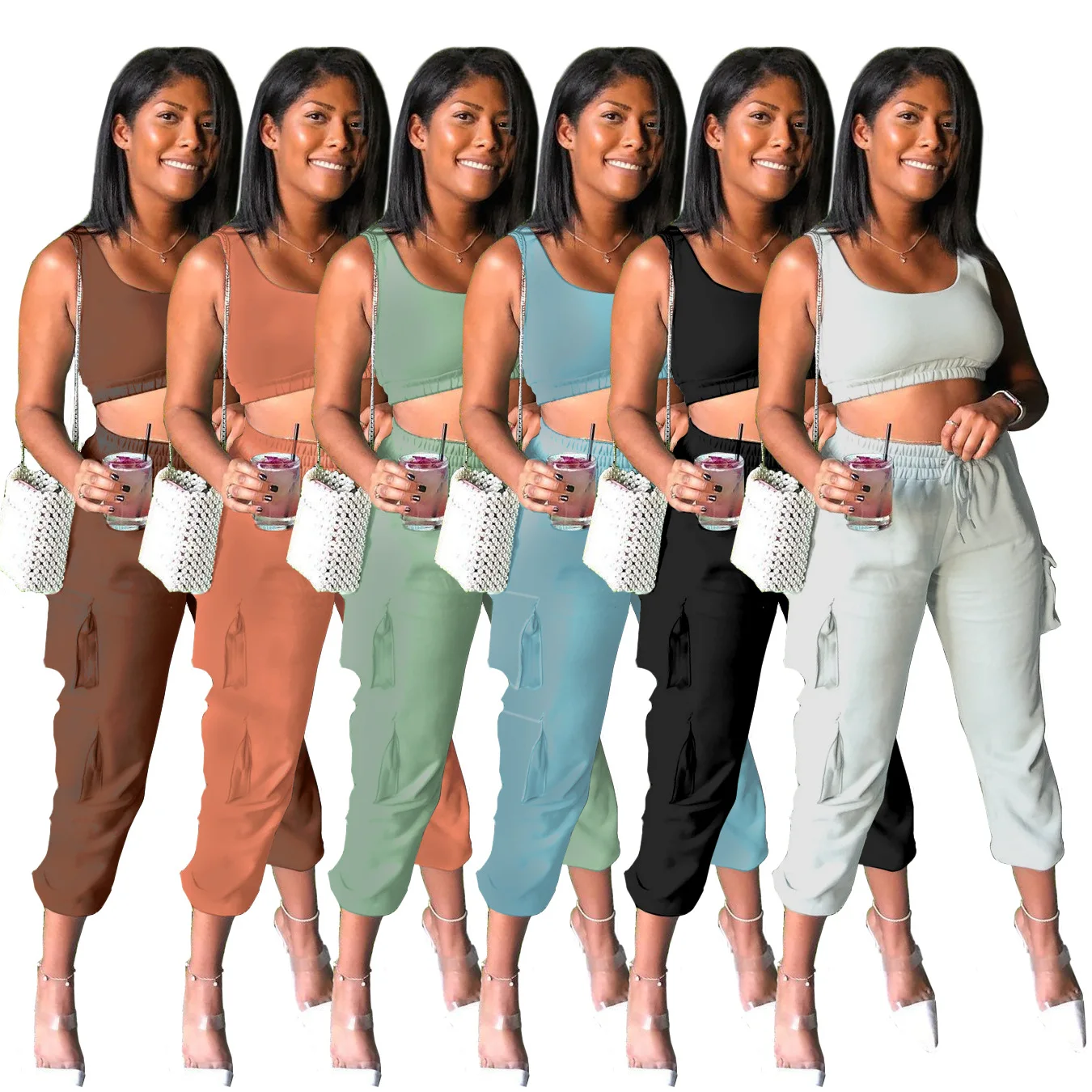 2021 Fashion Mid Waist Drawstring sweatpants Women pocket cargo Joggers pants two piece set for women
2021 Fashion Mid Waist Drawstring sweatpants Women pocket cargo Joggers pants two piece set for women