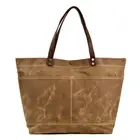 Custom Waxed Canvas Tote Bag with Leather Straps Vintage