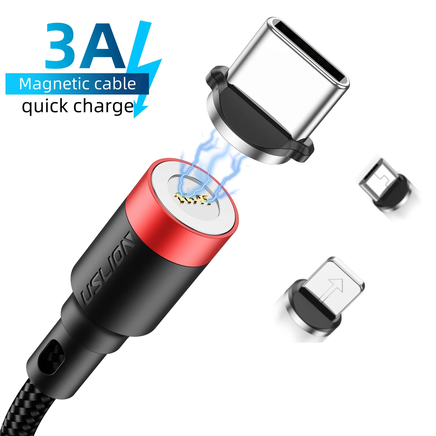USLION 3 in 1 magnetic micro usb 3A fast charging nylon braided cable logo customized 3in1 usb c type-c cable for iphone, Gold ,gray green ,red
USLION 3 in 1 magnetic micro usb 3A fast charging nylon braided cable logo customized 3in1 usb c type-c cable for iphone, Gold ,gray green ,red