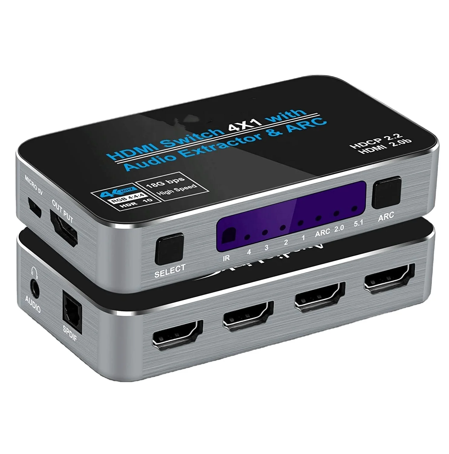 OZQ4 4K@60Hz 4 Ports HDMI 2.0b Switch Switcher Box 4 in 1 Out with Optical 3.5mm Audio Out Remote Audio Extractor ARC HDCP2.2, Black
OZQ4 4K@60Hz 4 Ports HDMI 2.0b Switch Switcher Box 4 in 1 Out with Optical 3.5mm Audio Out Remote Audio Extractor ARC HDCP2.2, Black