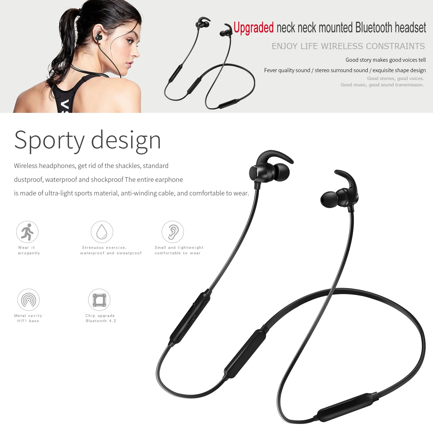 Hand free sports lightness earphone bluetooth, china swift bluetooth earphone wholesale, popular earphone earbuds - ANKUX.COM